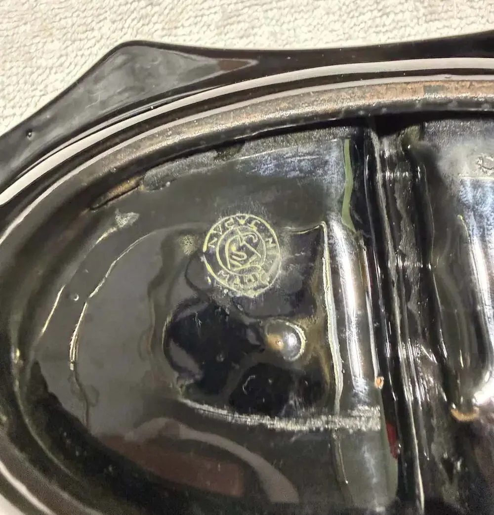 Vintage Handpainted Divided Trinket Dish Black Floral